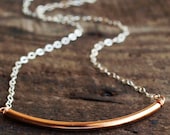 Copper Tube Necklace in Sterling Silver Chain - Simple Everyday Jewelry