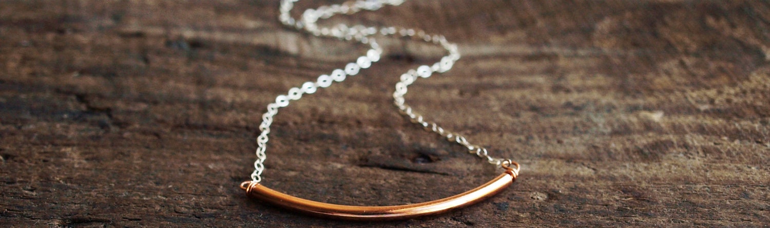 Copper Tube Necklace in Sterling Silver Chain - Simple Everyday Jewelry