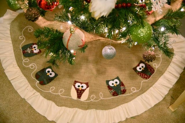 Owl Applique Burlap Tree Skirt