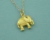 Gold Tibetan Elephant Necklace - gold plated - pendant - handmade - elephant jewelry