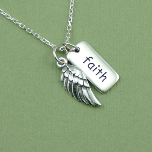 Faith Necklace - sterling silver wing charm jewelry - angle pendant - gift
