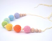 Breastfeeding mom necklace and teething toy for baby  - Rainbow pastel color Mother. ecofriendly cotton Crochet /