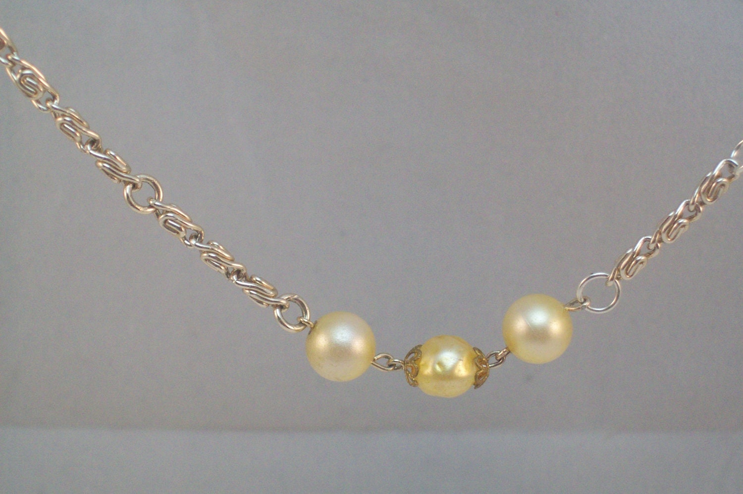 Yellow Faux Pearl and Silver Chain Bracelet XXL Plus Size