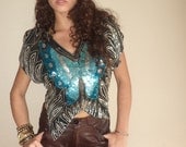 CLOSING SALE  vintage sequin beaded mini butterfly top size xs