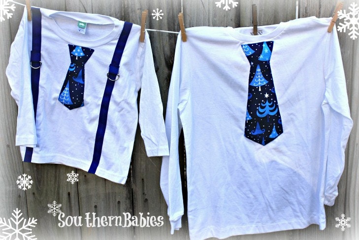 Boys Christmas Applique Tie T-Shirts with or without suspenders
