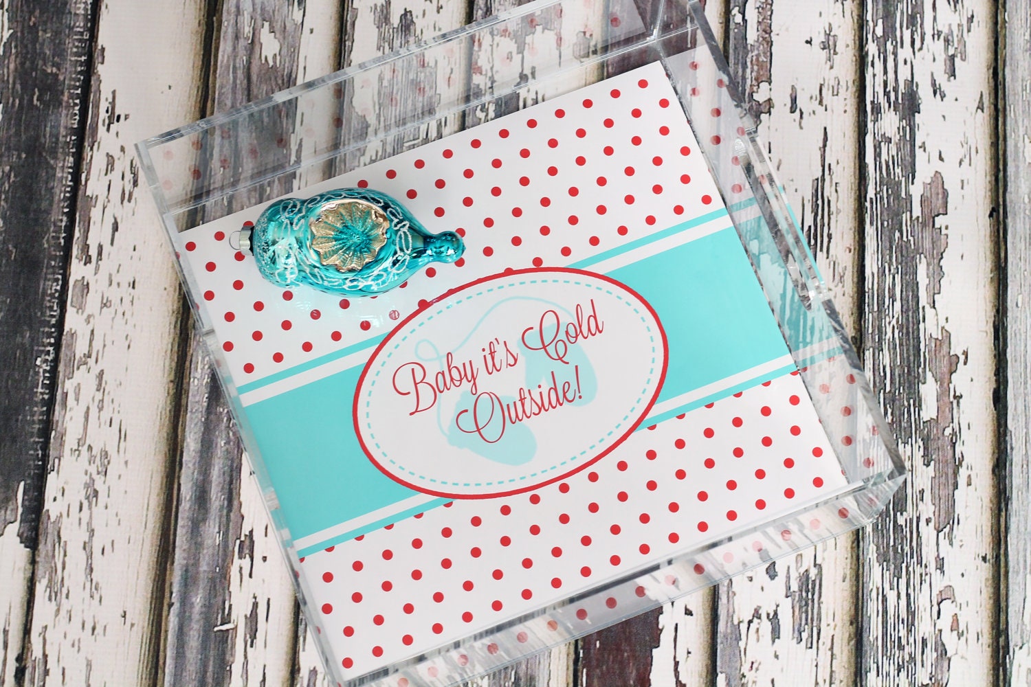 Lucite Tray Acrylic - Modern Dot Christmas Holiday 12x12 Tray - By A Blissful Nest - Personalized Il_570xn