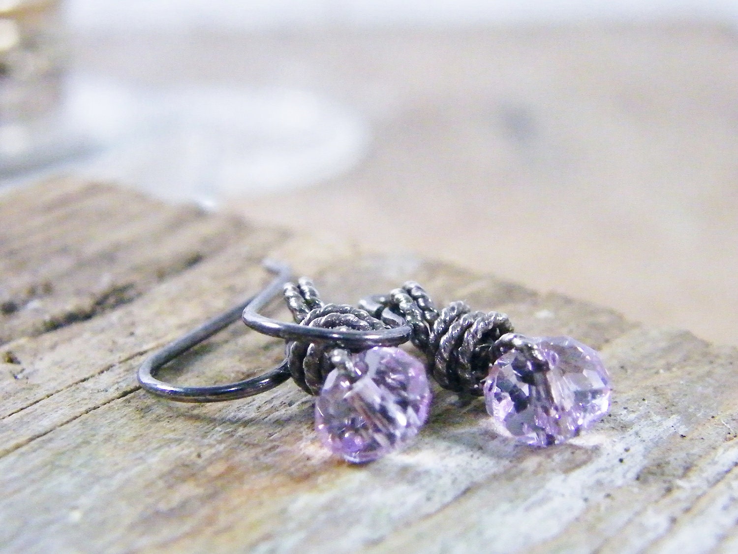 lilac dangle earrings faceted oval crystal sterling silver