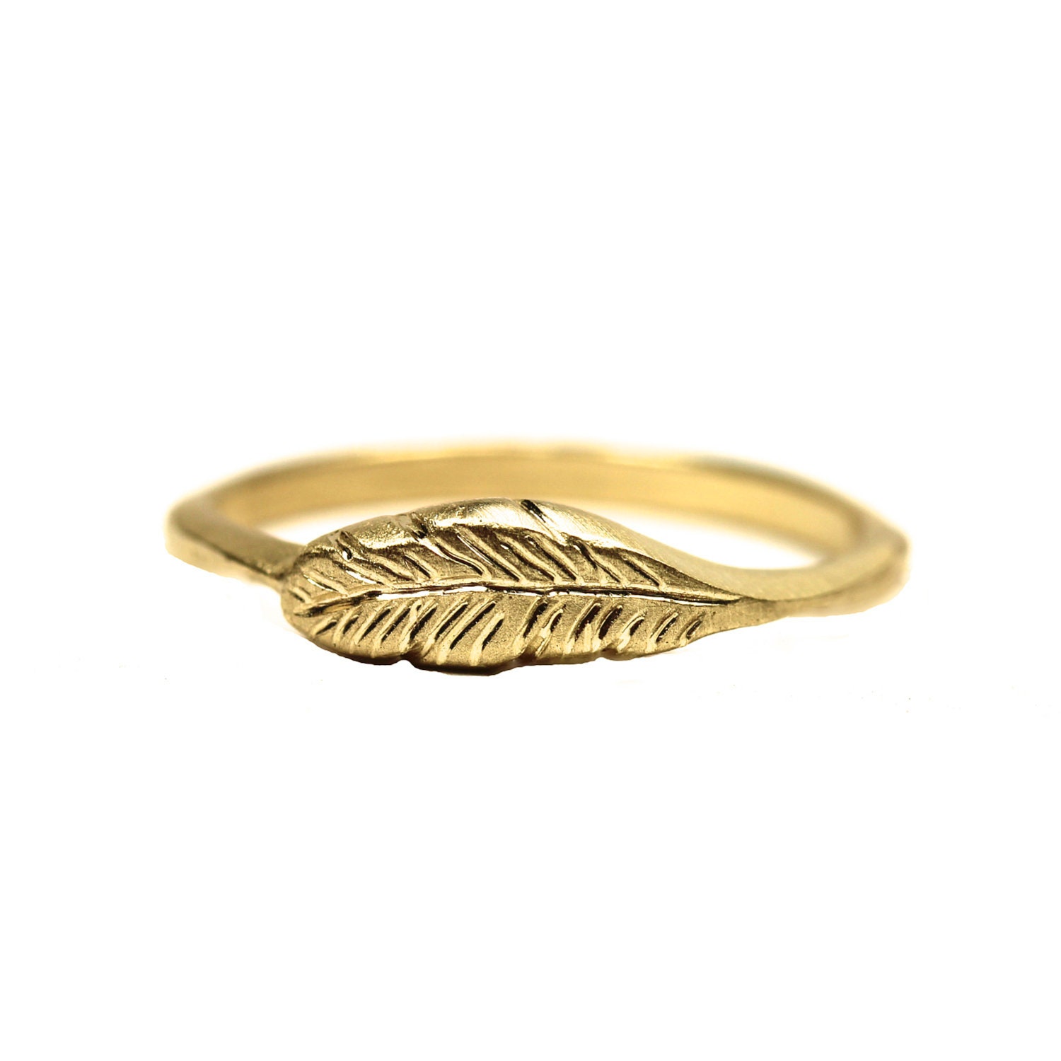 Organic 14K Yellow Gold Feather Ring - Feather's Gold