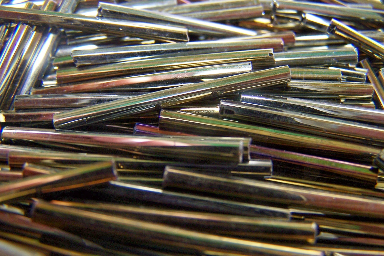 Vintage bugle beads  30mm   tube beads Copper Iris  needle beads