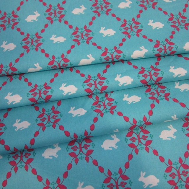 Organic Cotton Fabric Modern Whimsy Red Rabbit by Laurie Wisbrun for Robert Kaufman - 1 YD - FabricFascination