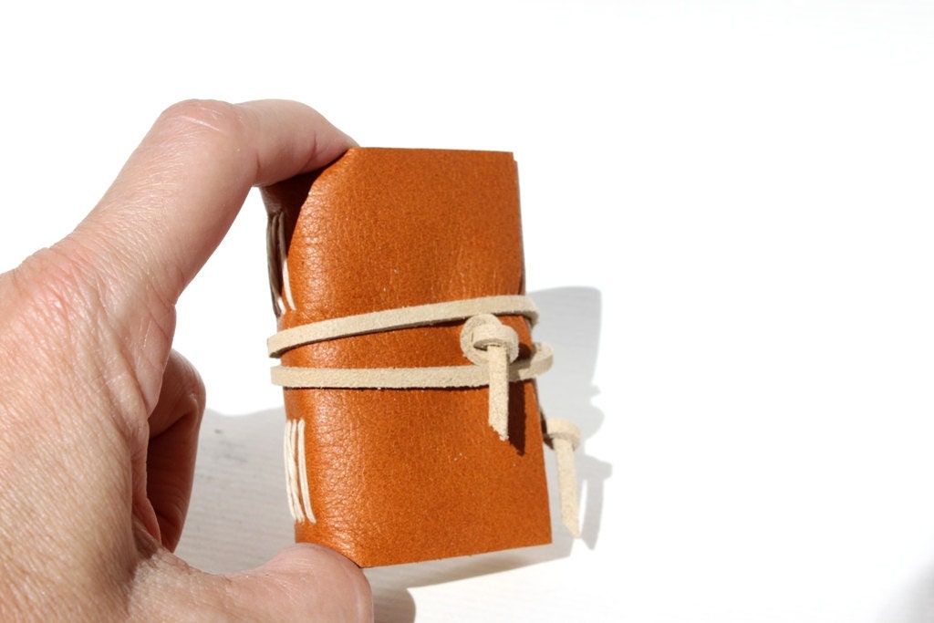 Wee Mini Notebook - Caramel Leather - Handmade