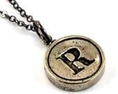 Letter R Necklace - White Bronze Initial Typewriter Key Charm Necklace - Gwen Delicious Jewelry Design