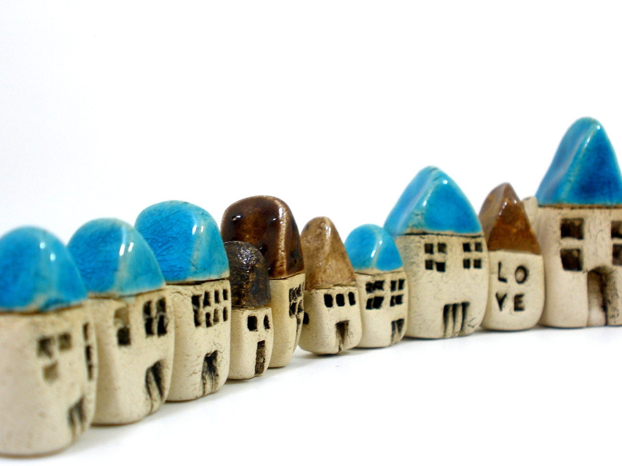 A  tiny rustic ceramic beach cottage in a color of your choice - Ceramic miniature houses Home decoration Collection  Spring Little house