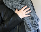 Grey Gray Wool Knitting Warm Scarf