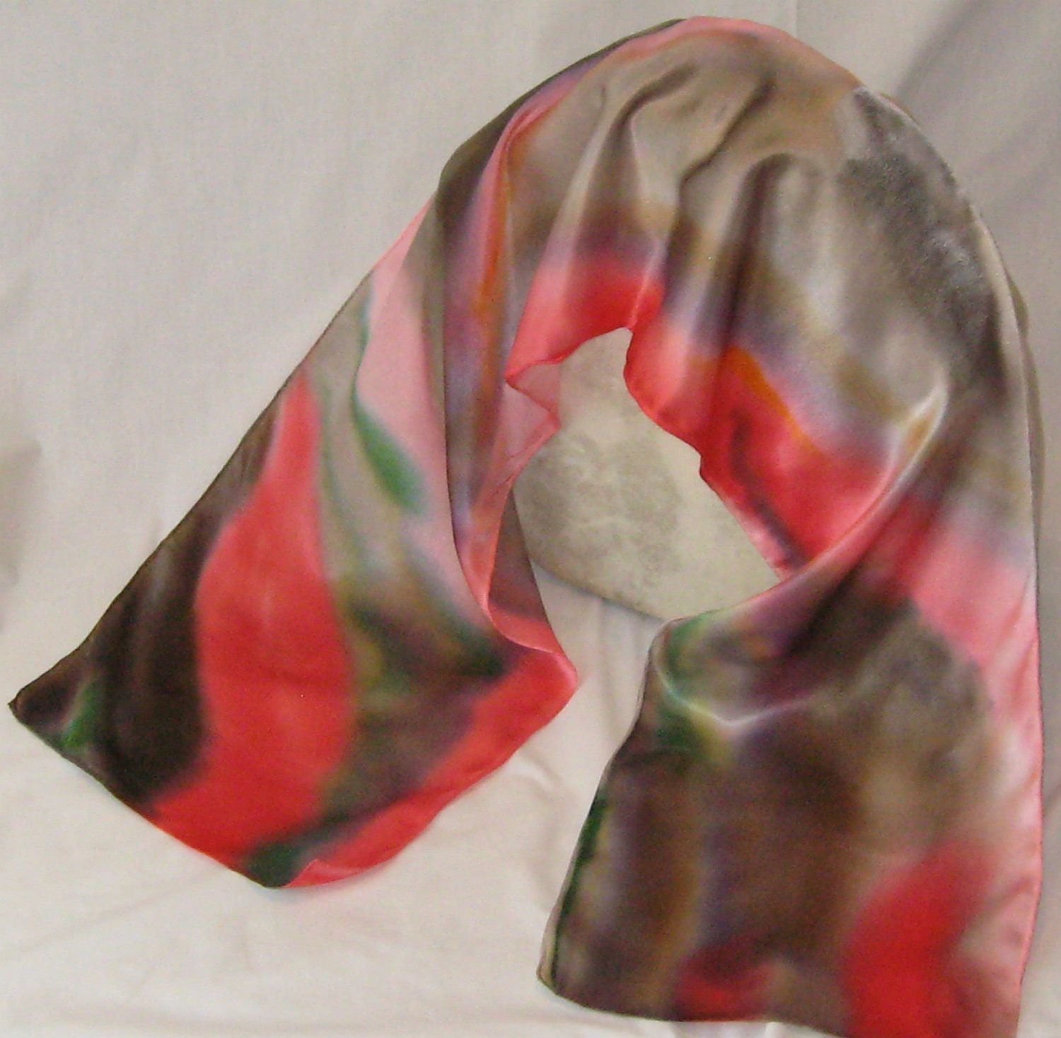 Silk Scarf, Silk Satin Scarf,Fashion Accessories, Handmade,'Bright and Beautiful'
