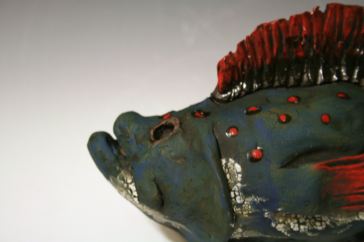 Hand Made blue and yellow Ceramic Fish decorative sea life art wall hanging sculpture
