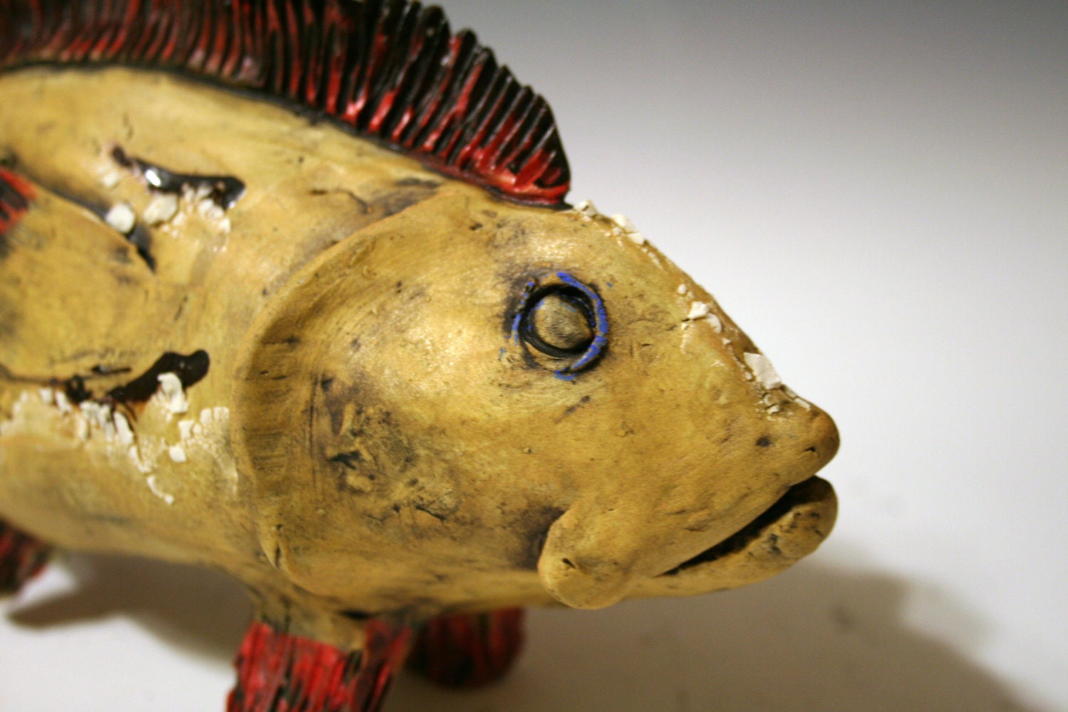 Hand Made yellow and red Ceramic Fish decorative sea life art sculpture