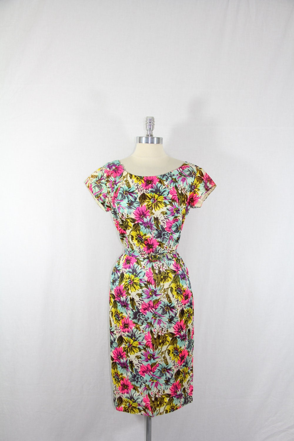 Vintage 1960s Dress - Wildly Bright Funnest Ever Floral Silk Party Frock