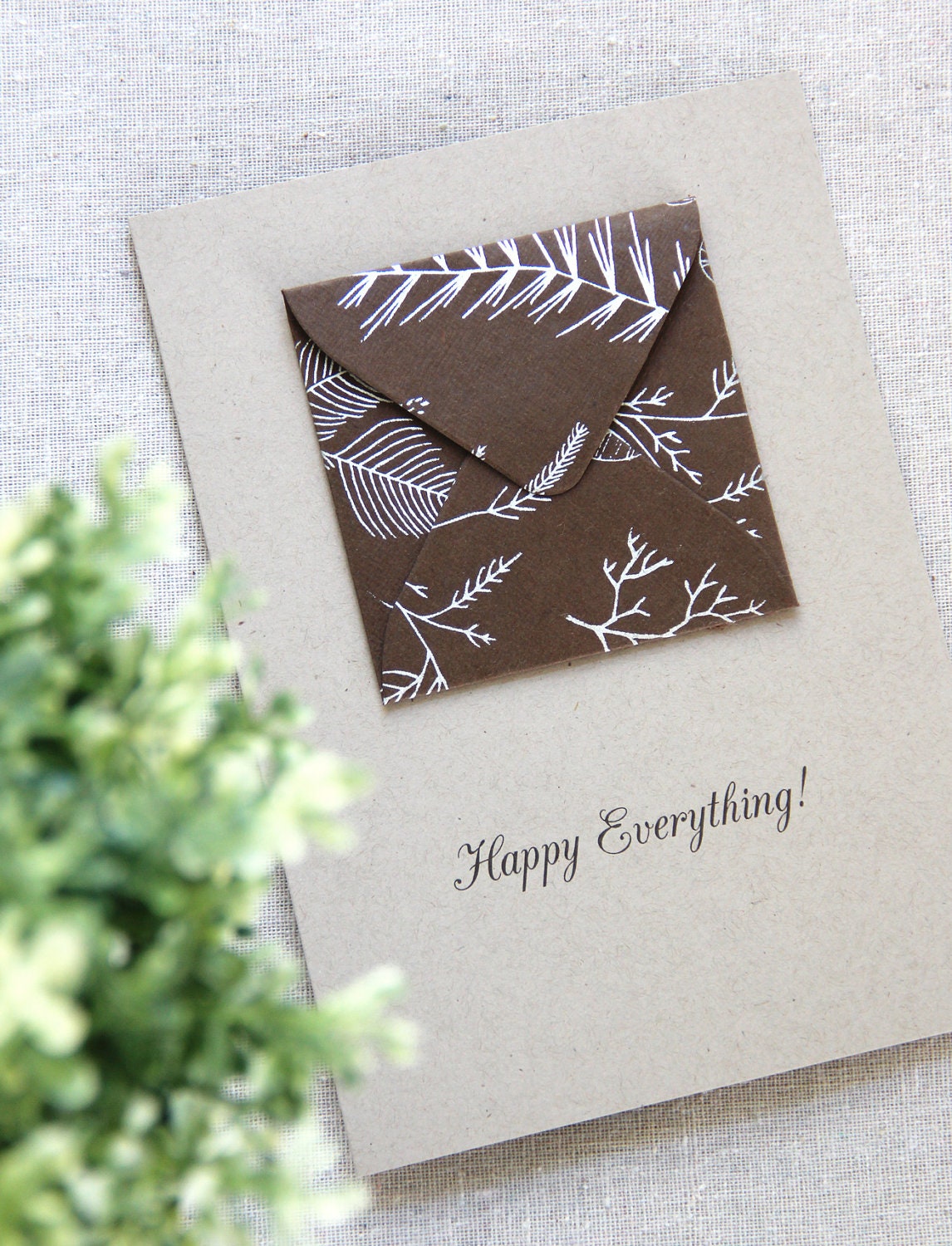 Holiday Card with photo pocket. Brown and Silver.