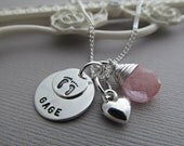 Personalized New Mom Necklace, Baby Name Necklace, Custom Birthstone, Birthdate, Hand Stamped Jewelry