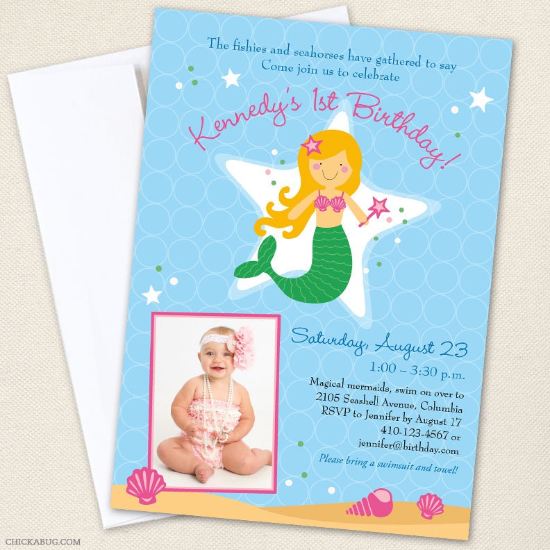 Mermaid party - Set of 15 custom photo invitations - Choose your own mermaid - Printable file also available Il_570xn