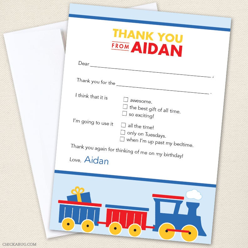Train party - Set of 15 custom thank you cards - Printable file also available Il_570xn