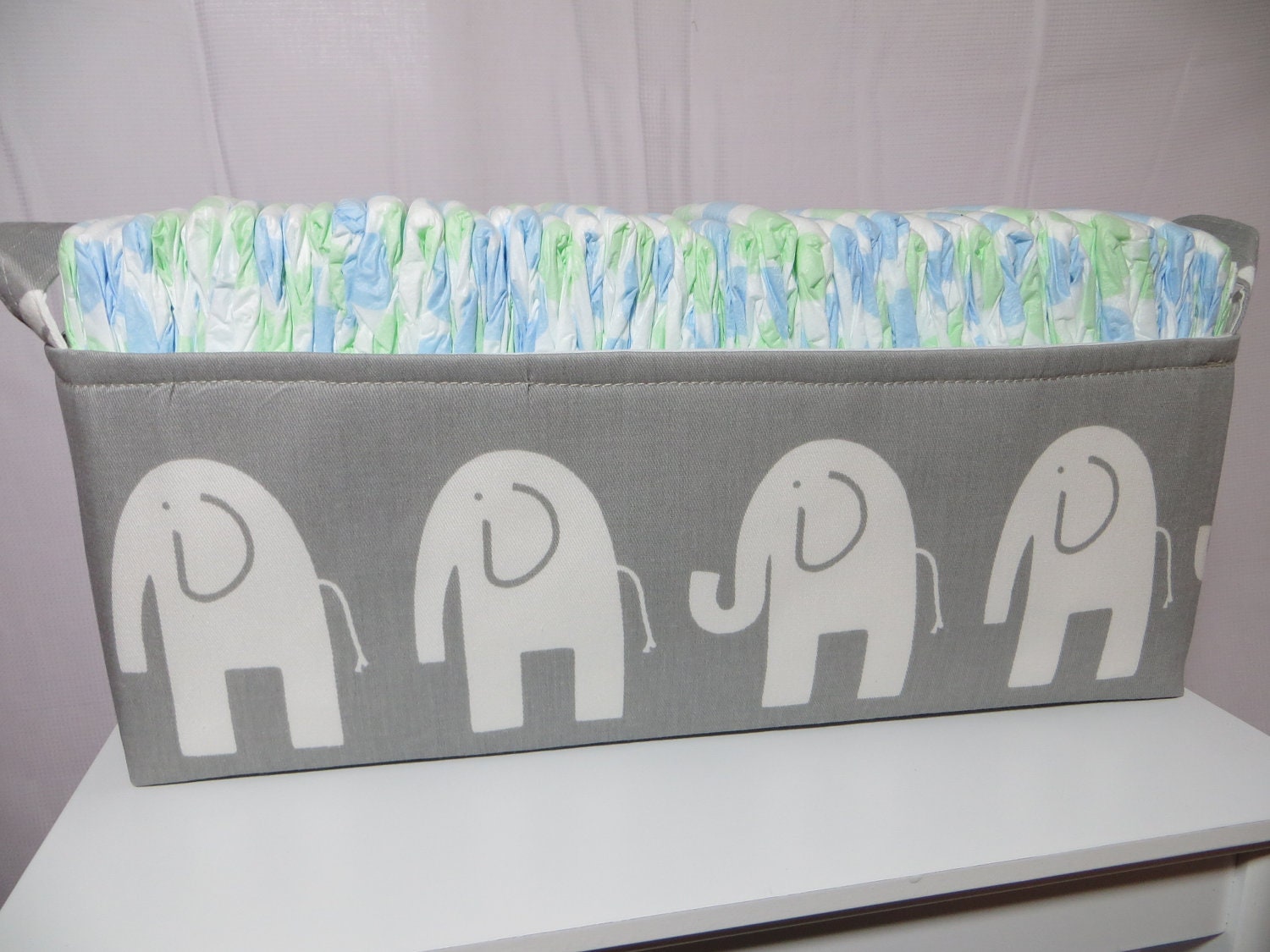 Diaper Caddy, Fabric organizer bin Fits 50 size 1 diapers