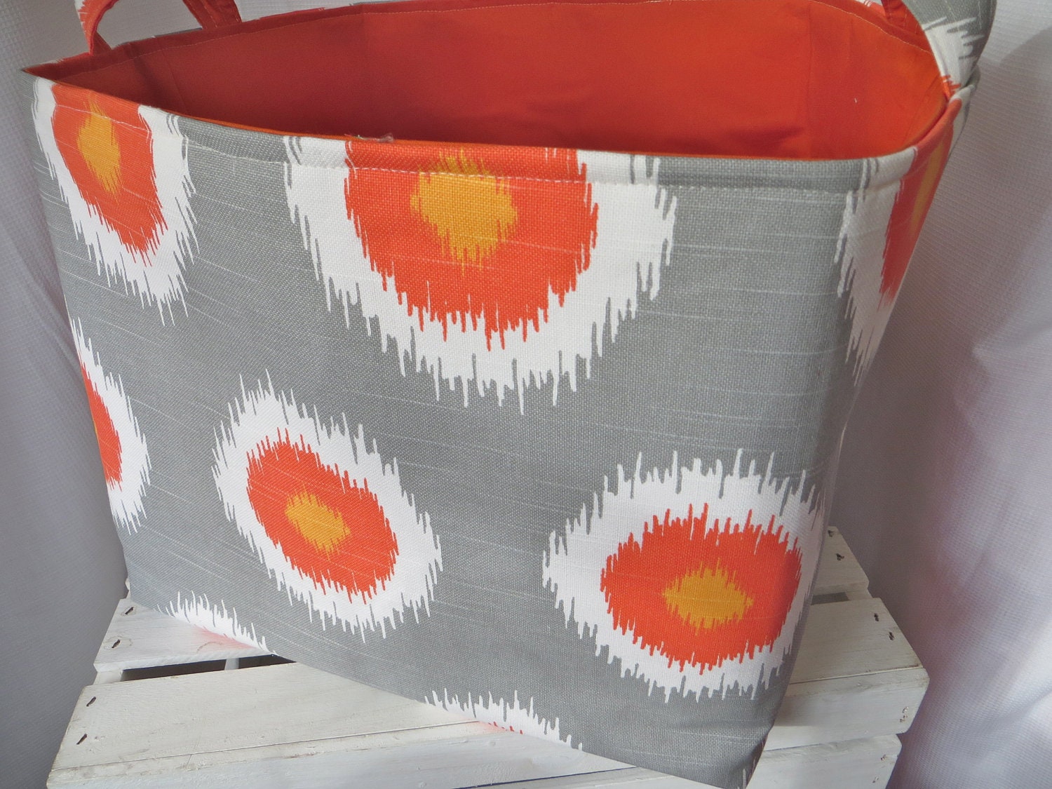 SALE Laundry Toy Bin Basket Storage Container Organizer Medium weight  fabric Gray and chilli XXL 14 x 14 x 12