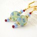 Blue and Green Lampwork Earrings & Swarovski CONFETTI crystal dangle Earrings, Handmade Jewelry, Handmade Earrings,