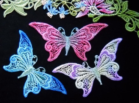 Venise Lace Butterfly Hand Dyed Applique Embellishment Motif Crazy Quilt