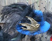 Steampunk Blue Swallow Mini Top Hat Fascinator