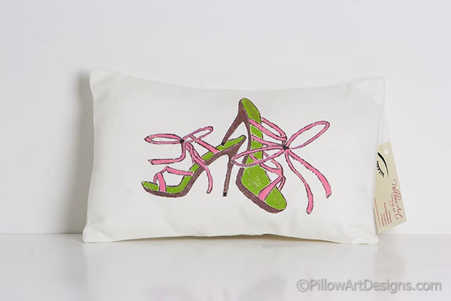 Small White Pillow High Heels Pink and Green