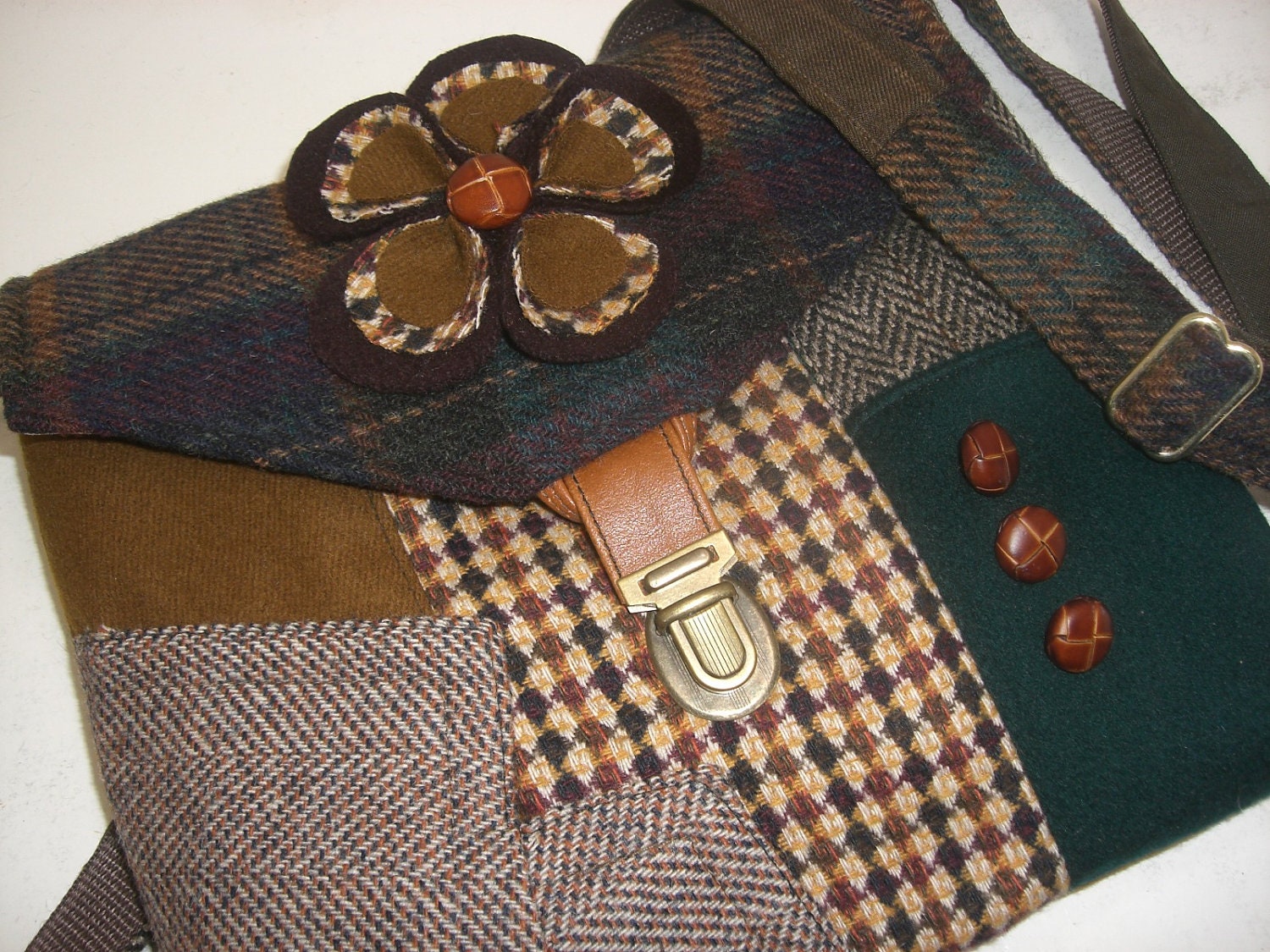 Recycled purse,  mustard purple plaid wool,  upcycled mens suit coat, womens