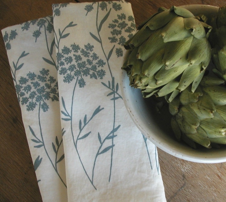 Organic Linen Tea Towels - Set of Two Seconds- Sale- Queen Anne's Lace Dish Towels