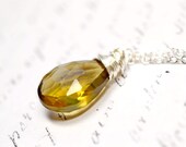 Beer Quartz Necklace, Gemstone Jewelry, Sterling Silver Wire Wrapped Brown Pendant
