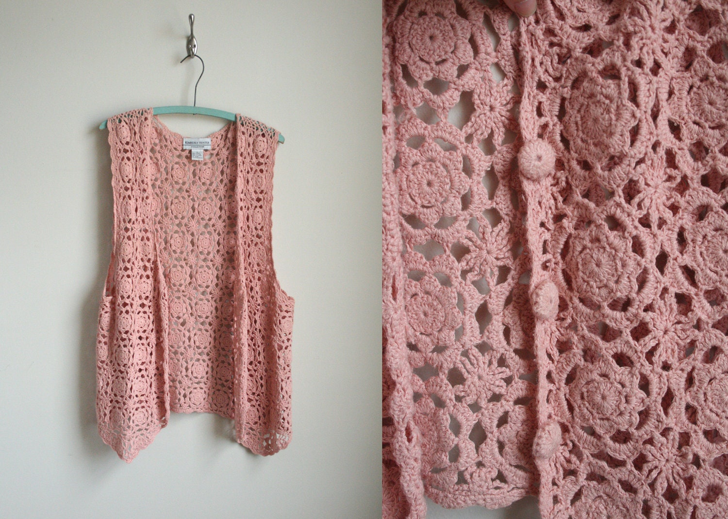 Pastel Pink Crochet Long Vest - Boho