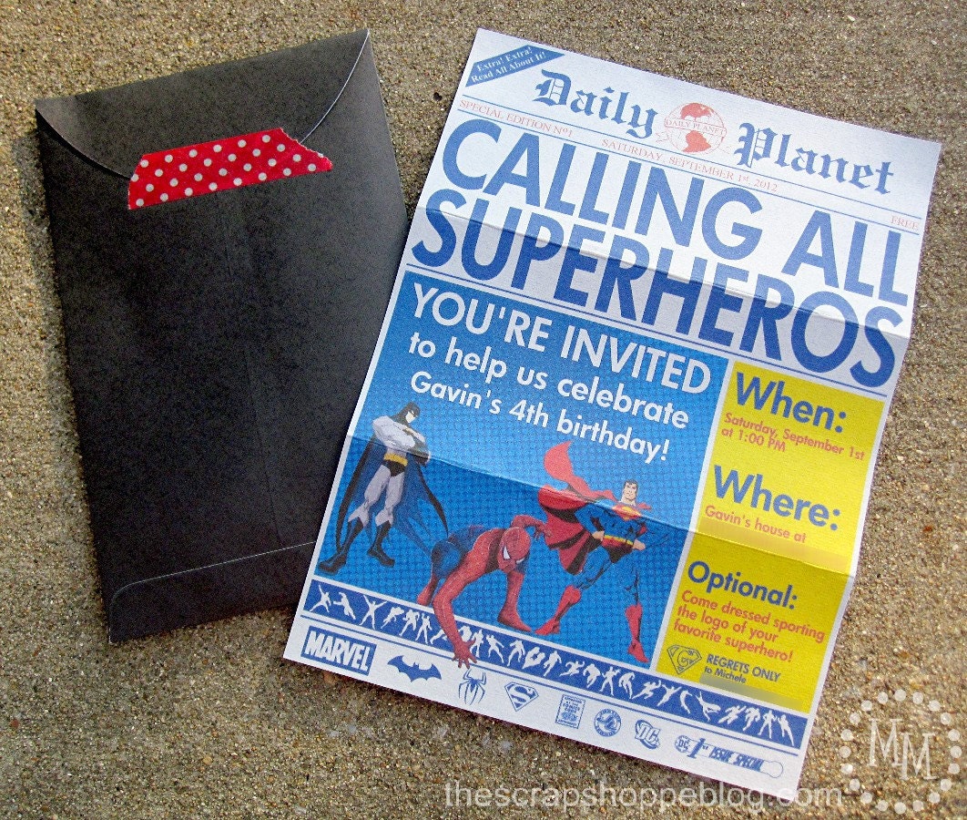 Superhero Newspaper Custom PRINTABLE Birthday Invitation