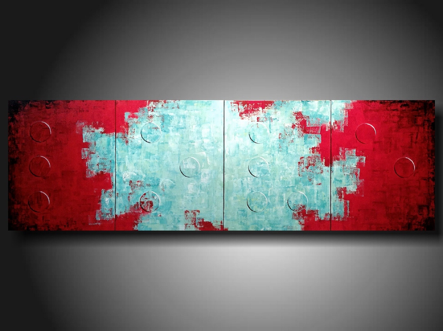 Large Abstract paintings Heavy textured wall hanging oil / acrylic  4 Piece Braille Painting 20 X 64 Inches LOVE Custom