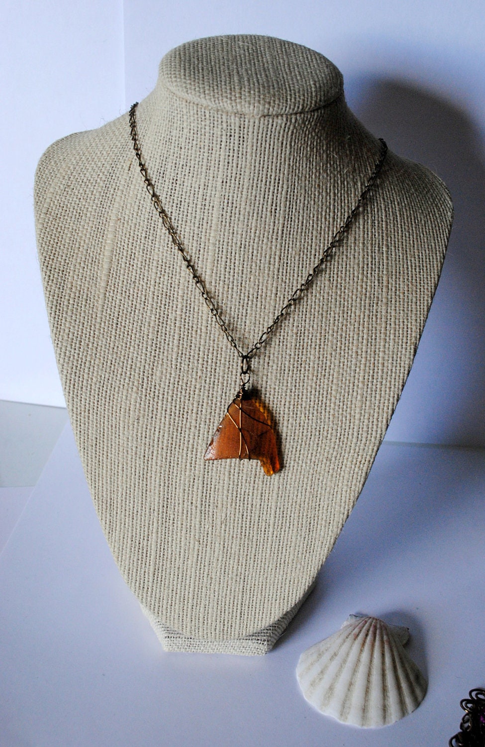 Sea Glass Jewelry, Wire Wrapped Necklace, Honey of a Necklace