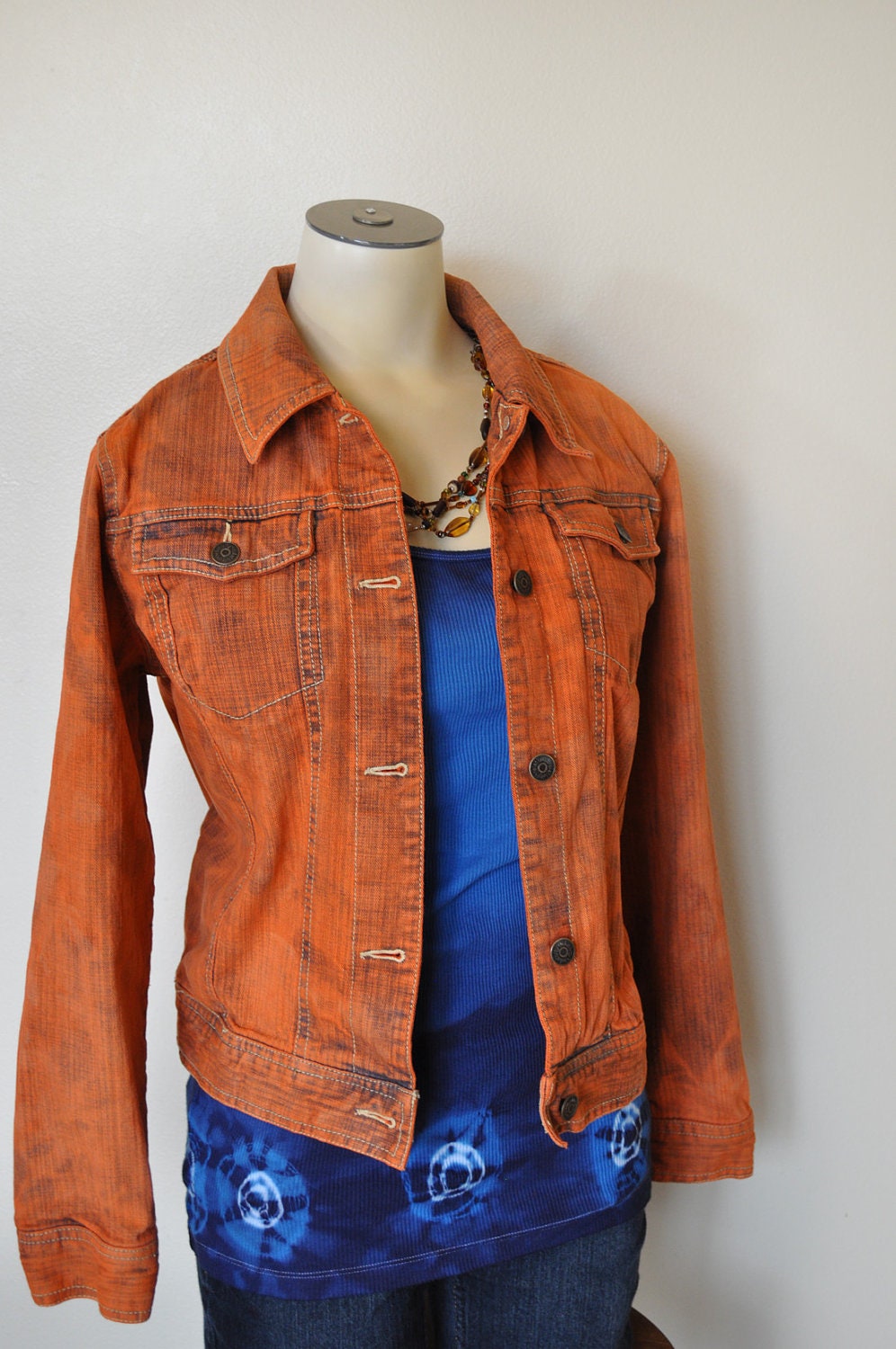 Orange Medium Denim JACKET Rustic Orange Hand by DavidsonStudio