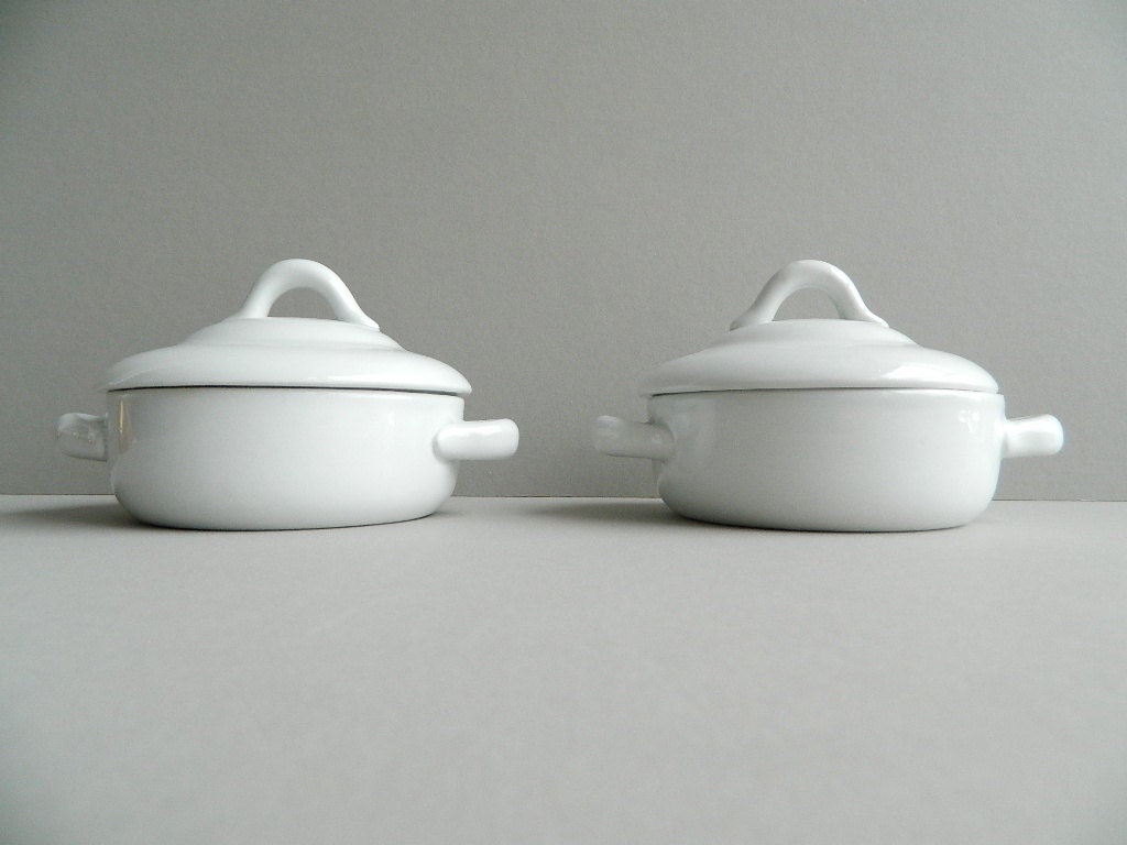 SALE:  Pair of Small White Ceramic Arabia Casseroles with Lids