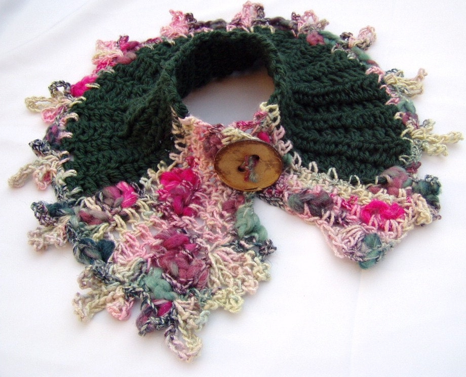 Forest Fairy Crochet Cowl Handmade Neckwarmer Fashion freeform scarf