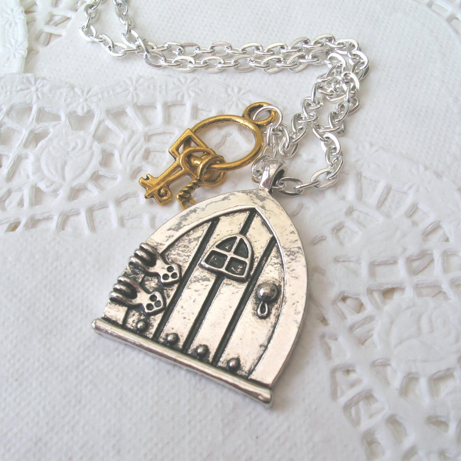 Fairy Door Necklace with Keys, Fairy Necklace, Door and Key Necklace