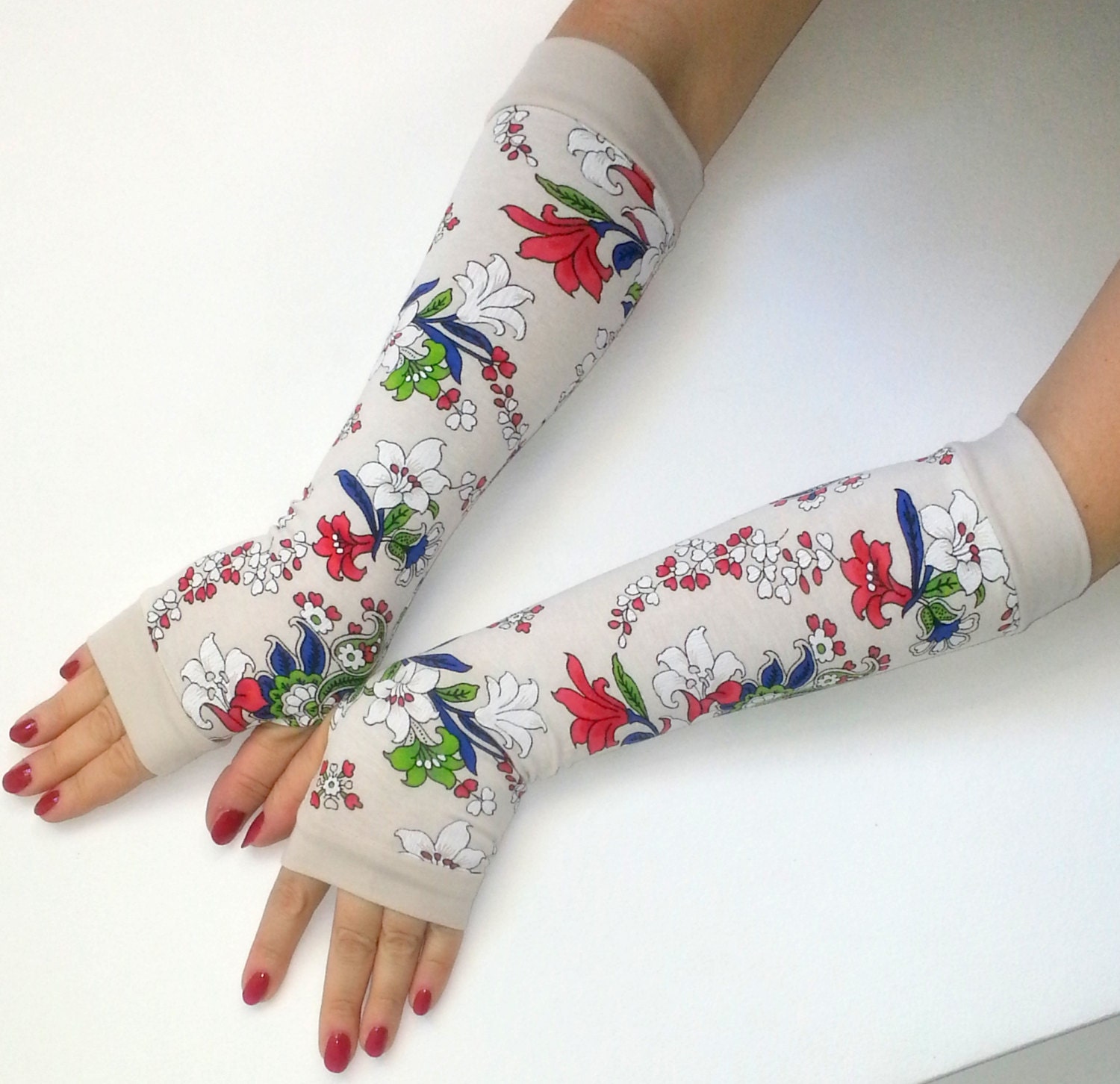 Fingerless long gloves with pattern sun protection by galinesa
