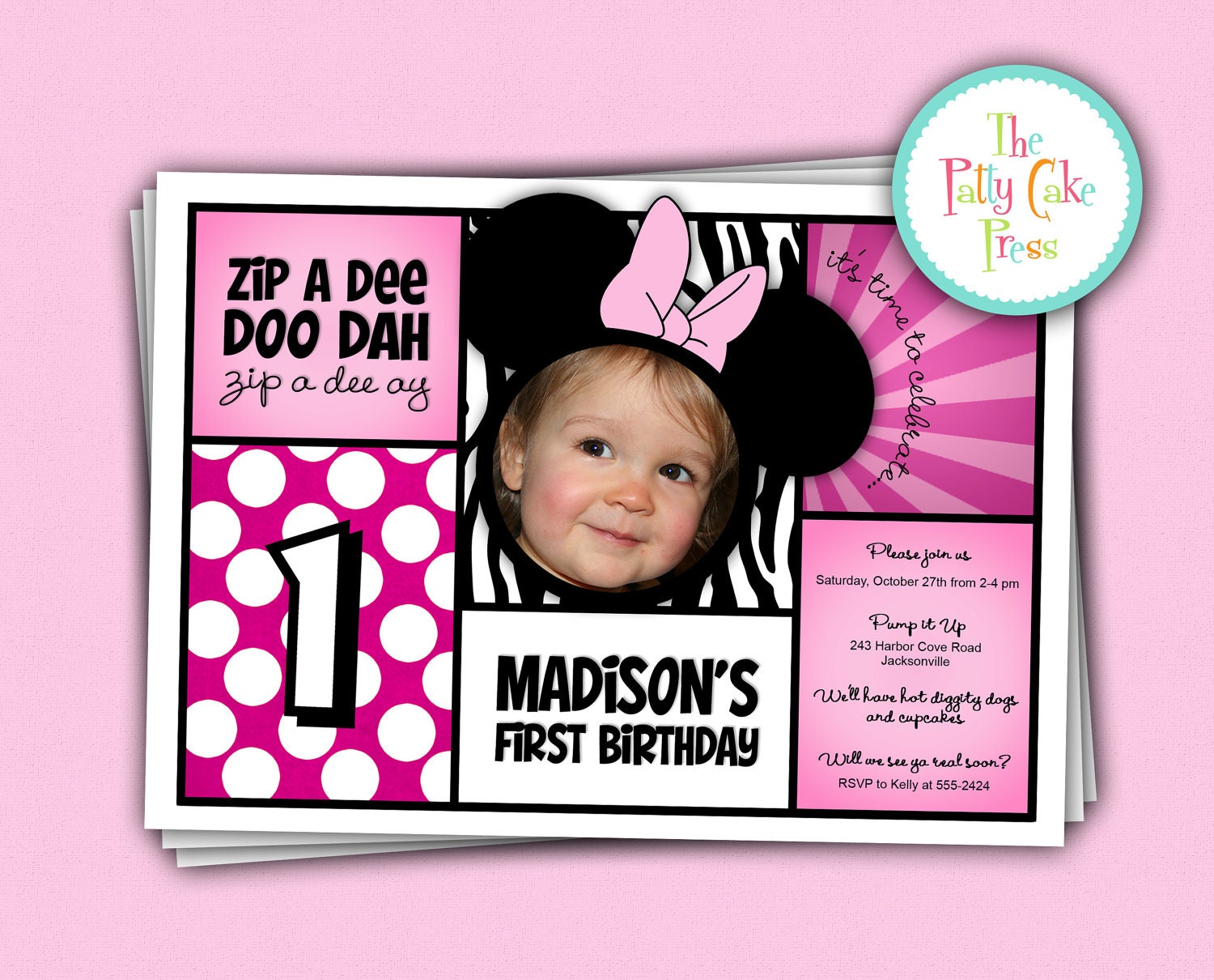 Minnie Mouse Invitation First Birthday Photo Party Invite Custom Personalized Mickey Mouse Inspired