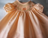 Handsmocked Bishop Dress with Pumpkins for Fall or  Thanksgiving- size 6 months - reetmomma