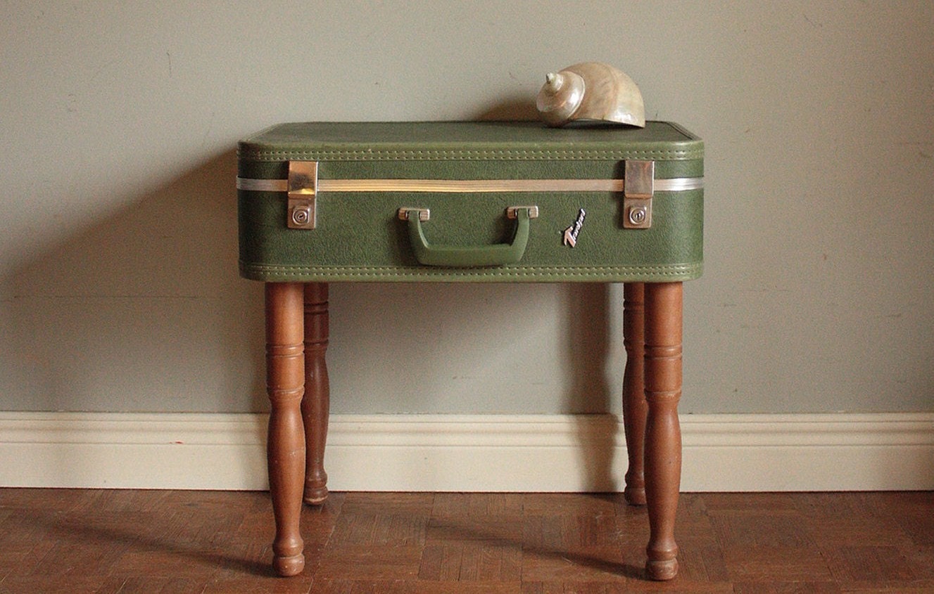 Lucky Luggage Suitcase Table - Upcycled Antique Suitcase - Eco Earth Friendly Decor