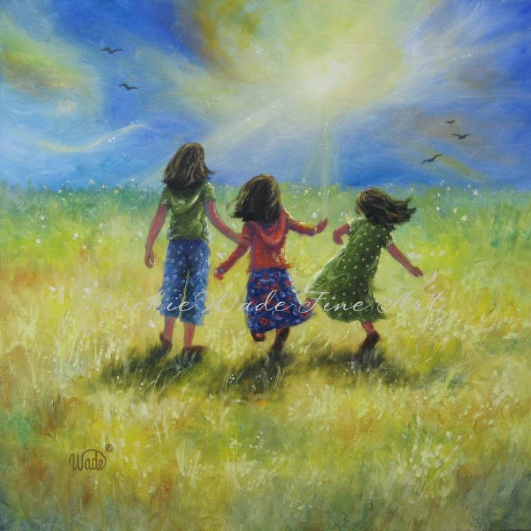 Sunshine Sisters Original Oil Painting Three By Vickiewadefineart