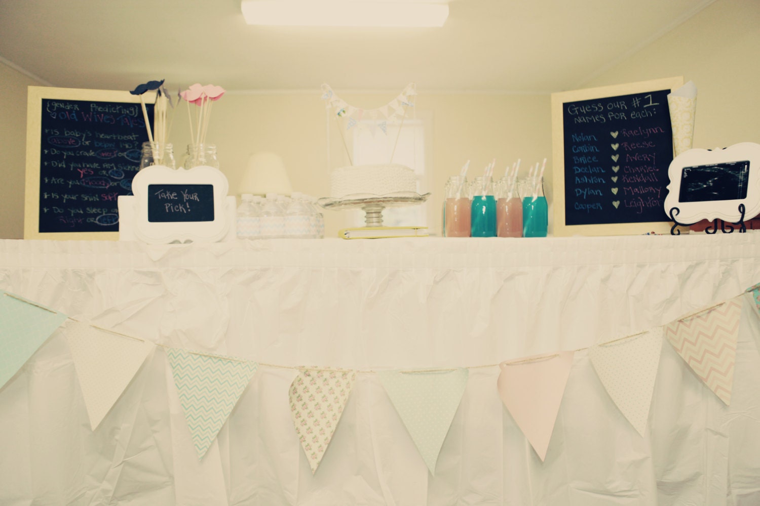 Pink and Blue Boy and Girl Gender Reveal Party Fabric Cake Bunting Decoration