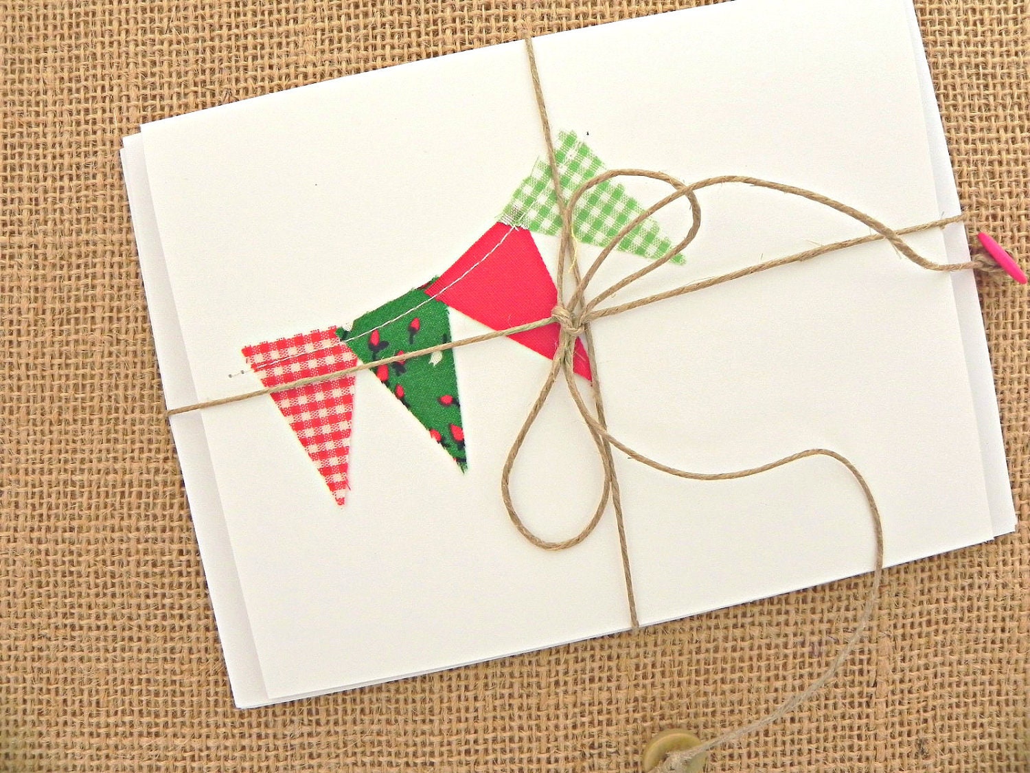 6 Vintage Fabric Flag Embellished Note Card Set Blank Holiday Christmas Thank You Cards Il_170x135